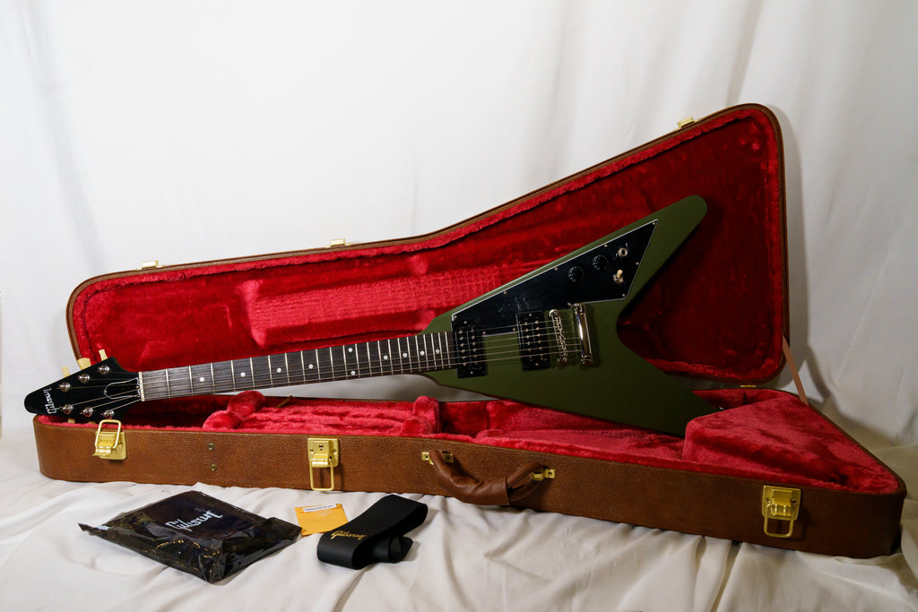 2021 Gibson Flying V Tribute – Rare "Worn Olive Drab" Exclusive (MINT / NOS)